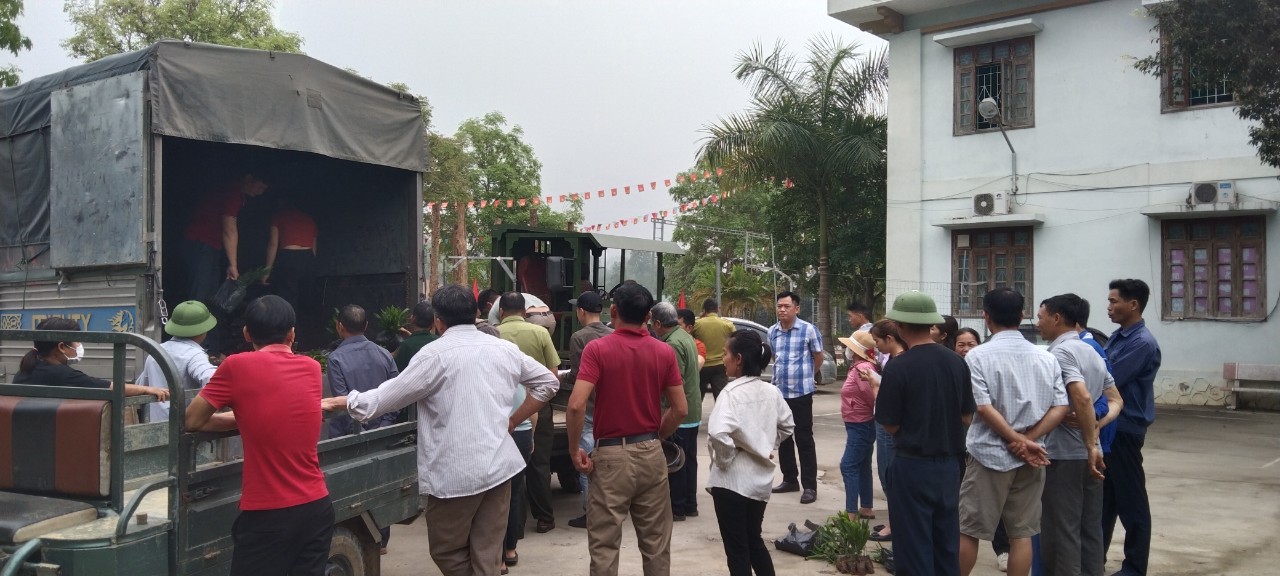 Ủy ban MTTQ xã Thái Hòa, huyện Hàm Yên giám sát việc cấp cây keo giống cho nhân dân