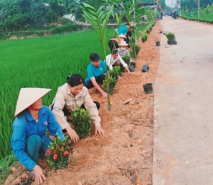 Sơn Dương: Ủy ban MTTQ xã Hào Phú phối hợp thực hiện trồng tuyến đường hoa kiểu mẫu